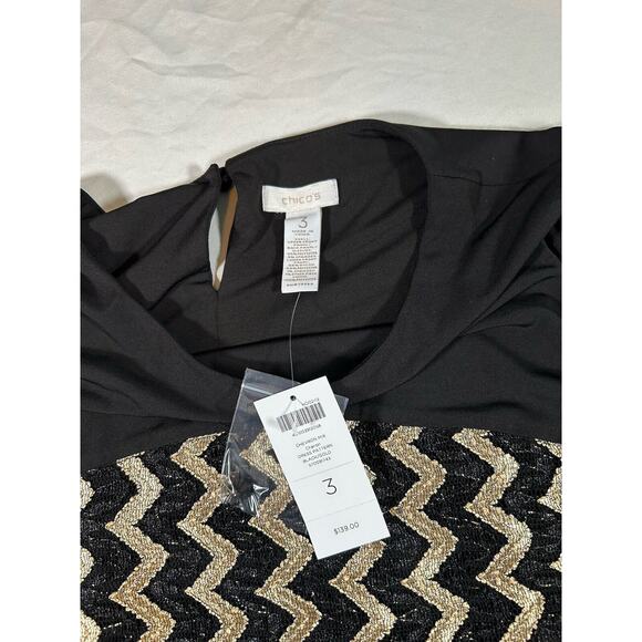 Chico's Chevron Metallic Dress Womens Size XL Black Gold Sheath Knee Length NWT - Picture 4 of 11